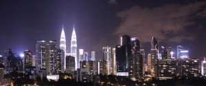 Night view of Petronas Towers in Kuala Lumpur